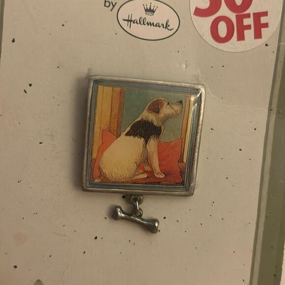 VTG 1999 Marjolein Bastin Pin Brooch Terrier Dog & Bone Charm Frame 1.5" Long - Picture 1 of 2